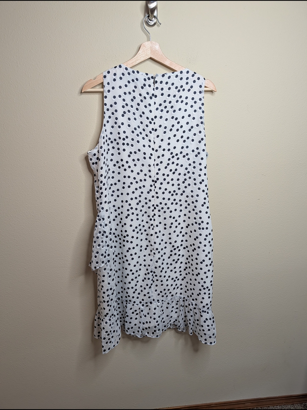 Lauren Ralph Lauren 14 Polka Dot Ruffle Dress White Black Sleeveless Lined - Picture 4 of 6